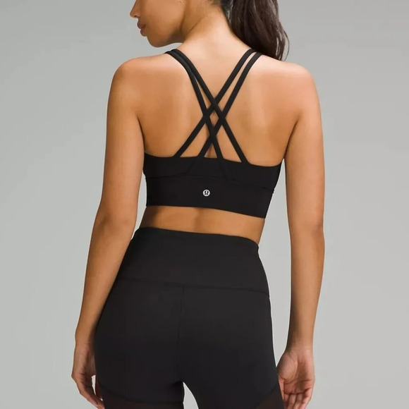 Black Energy Long Line Bra, Medium Support, B-D Cups, Lululemon, Size 6 - Picture 2 of 4